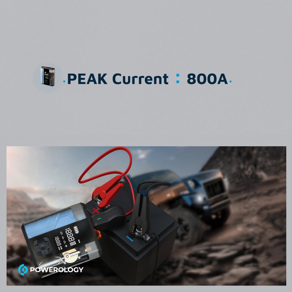 Powerology 8800mAh Jump Start Air Compressor - Transparent